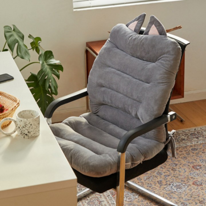 사무실등받이쿠션 로즈로드 두꺼운 사무실 등받이 의자 방석, 그레이 고양이