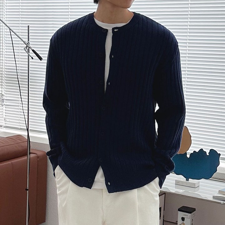 단군 남성용 베이직 골지 라운드 니트 가디건 DS_C009