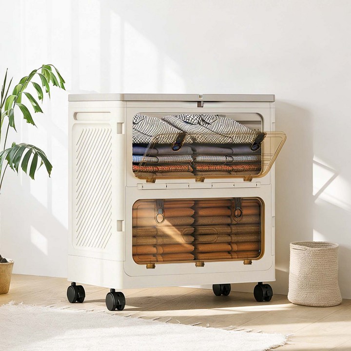 Frokom 대용량 폴딩 수납함 접이식 리빙박스 옷 수납박스 장난감 정리함, 회백색