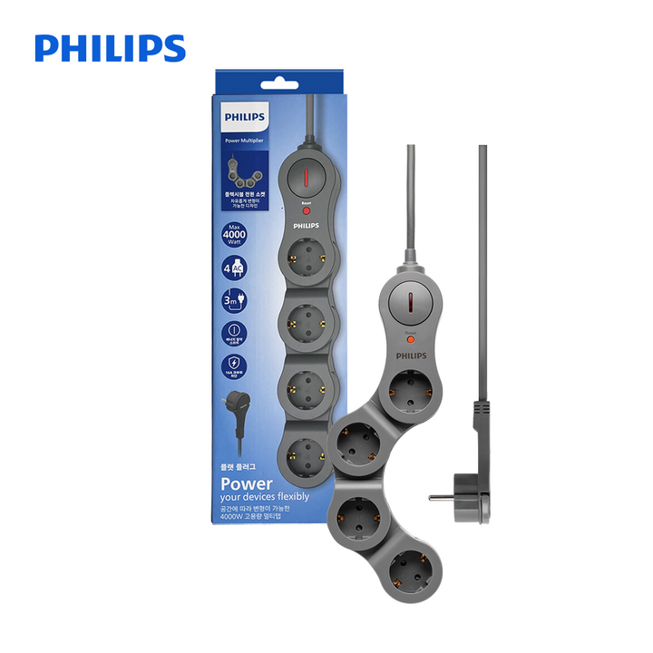 필립스 멀티탭 플렉시블 4구 고용량 납작플러그 과부하차단 CHP5240GB