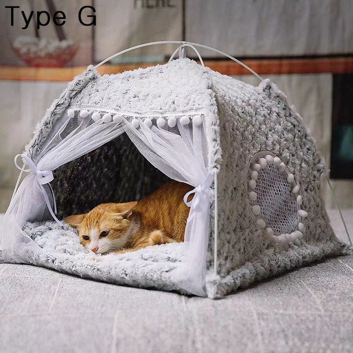 고양이 텐트 대형 숨숨집 강아지 집 애견하우스 소형견 반려견 세트 + 방석/돗자리, Type G, 1개