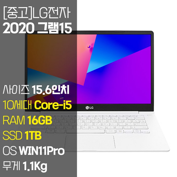 LG 2020 그램15 15ZB995 10세대 i5 RAM 16GB SSD탑재 윈도우11설치 15인치 중고노트북, 15Z995, WIN11 Pro, 16GB, 1TB, 화이트