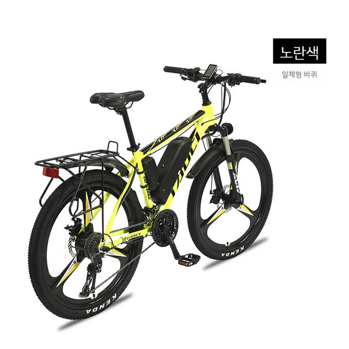 산악전기자전거 26인치 전기 자전거 리튬배터리 MTB 산악자전거 오프로드 성인용 배달용 등하교용 자전거, 06. 블랙/옐로우 일체륜