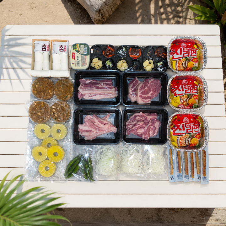 [내일도착/캠핑직송] 더누렁소 캠핑 한돈 바베큐 한돈 삼겹살+목살600g 세트 16종 풀패키지, 1.2kg, 1세트