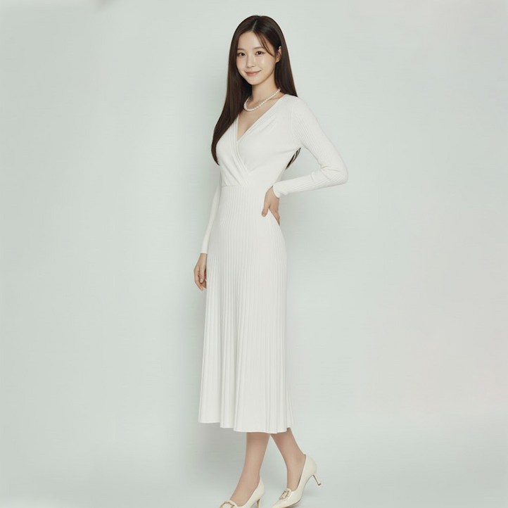 페이퍼먼츠 베리웰 랩 브이넥 니트 롱 원피스 14247