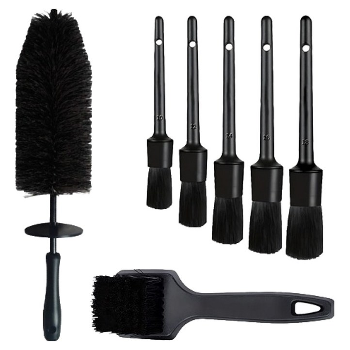 카로닉 차량용 타이어 디테일링 자동차 세차 청소 브러쉬 7종 세트, 블랙, 1세트