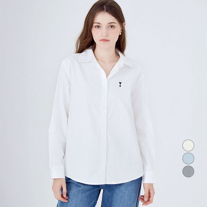 ELLE PARIS 여성용 로고 자수 레귤러핏 옥스포드 셔츠