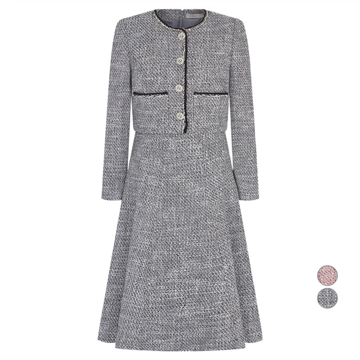 라인어디션 여성용 라운드넥 루프 트위드 체크 7부 원피스