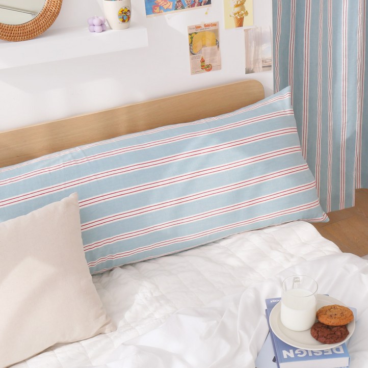 포홈 핸드메이드 뉴욕맨션 솜 미포함 사각 바디필로우 커버, 아메리칸 블루