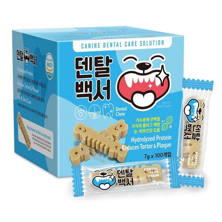 덴탈백서 가수분해 강아지 덴탈 기능성껌, 7g, 100개, 블루눈피부S 덴탈백서 가수분해 강아지 덴탈 기능성껌, 7g, 100개, 블루눈피부S