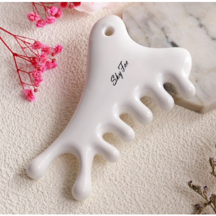 세라믹 괄사 마사지기 얼굴 두피 지압 혈자리 림프순환용 바디 승모근 도자기, 화이트, 1개