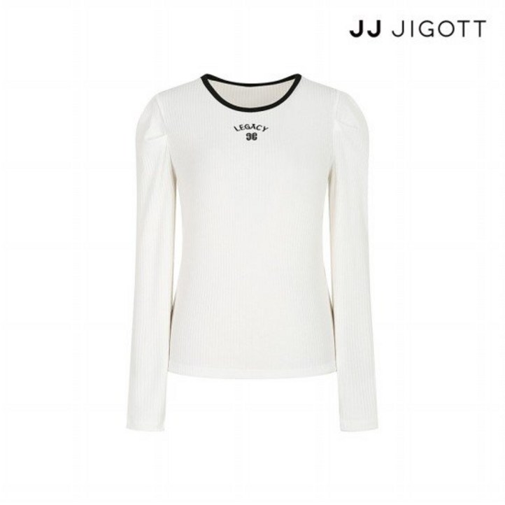 JJ지고트 자수 배색 골지 퍼프 티셔츠 GP3A0TSJ21 337929