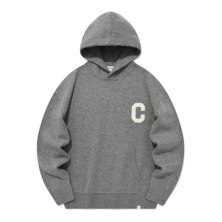 COVERNAT C 로고 램스울 후디 니트 멜란지 그레이