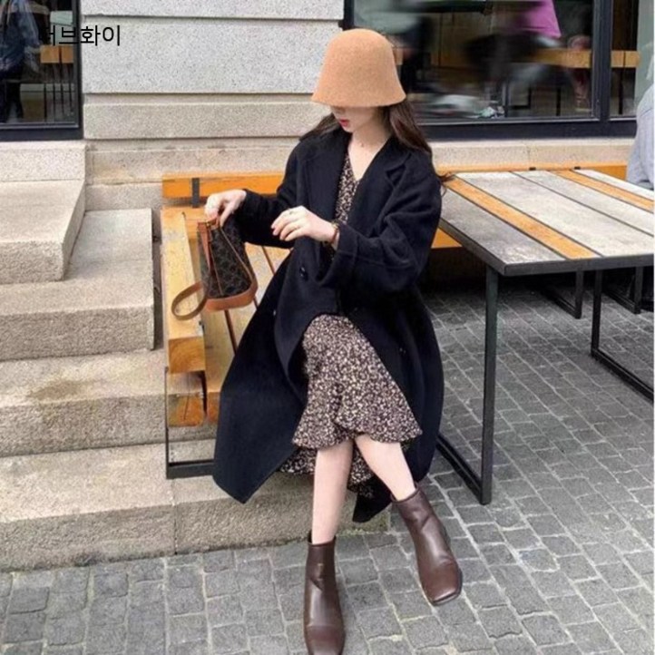 앤드스타일 여성용 하이엔드울 핸드메이드 오버핏 롱 코트 261523