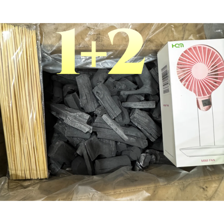 바베큐 캠핑 숯 참숯 맹그로브숯 커피나무 숯 증정핸드선풍기,대나무꼬지, 2kg, 1세트