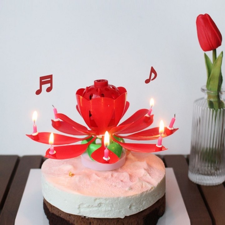 멜로디 연꽃 생일 축하 폭탄 회전 촛불 꽃 초 5color 한필 Mall