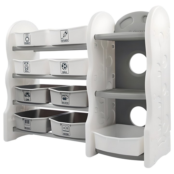 펀키즈 정리함  책장 세트, 화이트  그레이, 4단