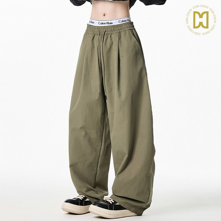 코디코치 옆핀 팬츠 남여공용 유니크 와이드 피트 턱 카고 밴딩 바지 코디코치 옆핀 팬츠 남여공용 유니크 와이드 피트 턱 카고 밴딩 바지