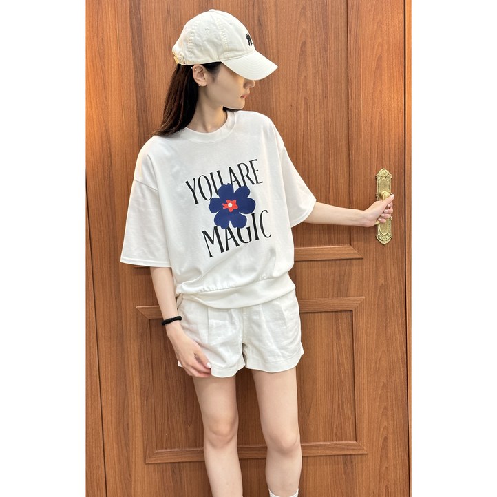 디아즈 여성용 꽃 프린팅 여름 맨투맨 반팔티