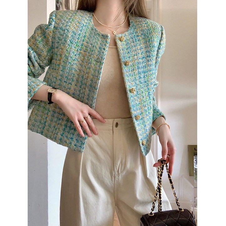 봄 패션 기질 명원 상의 캐주얼 심플 트위드 자켓 빅사이즈 여성 가을 긴팔 트위드 자켓 소향풍 숏 자켓