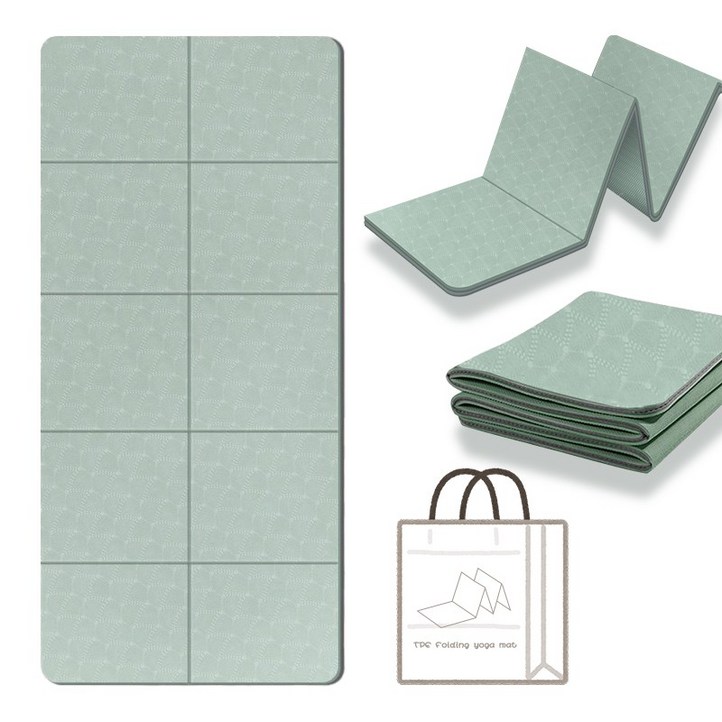 프리미엄 두꺼운 TPE 트레이닝 헬스 매트 접이식 10단 요가매트, 그린, 1개