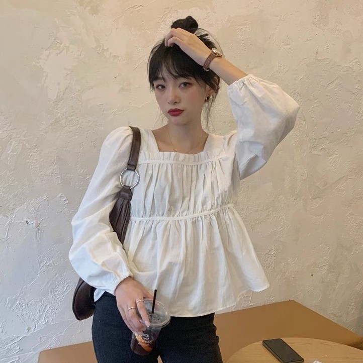 비아이와이 여성 봄 가을 스퀘어넥 오버핏 긴팔 블라우스 DH919