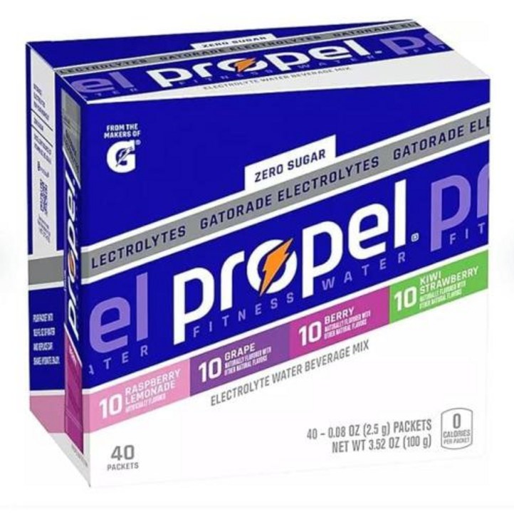 Propel 파우더 전해질 패킷 전해질 비타민 및 무설탕 4가지 맛 버라이어티 팩 - 키위 딸기 베리 포도 라즈베리 레모네이드 40팩