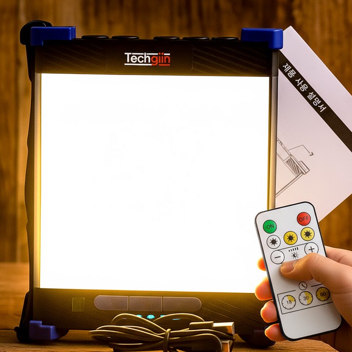 테크진 충전식 LED캠핑랜턴 국내디자인 4천루멘스 밝기 조절 특대용량 배터리 리모콘 조정 텐트 차박 야외 라이트 작업등, 1개, Dark Blue