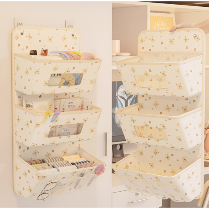 JH 벽걸이 3단 수납포켓, 베이지