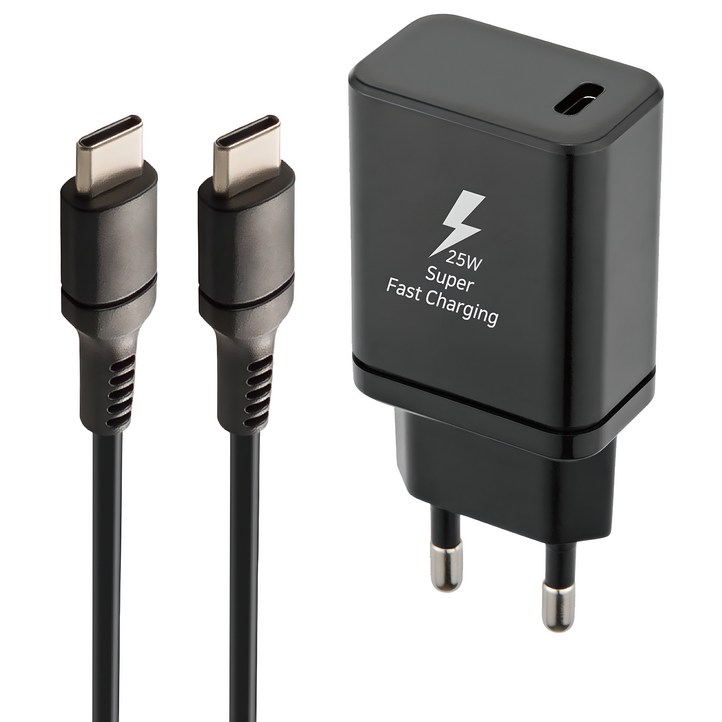 지파워 PD25W C타입 초고속 충전기  케이블 세트, 블랙, 1세트