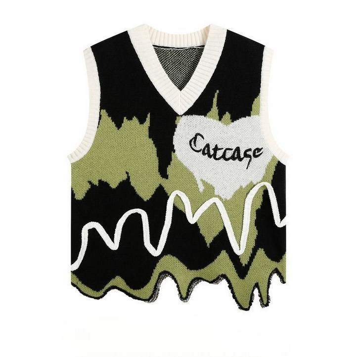 COSYEVNO 남성 니트 조끼 봄가을 불규칙 패턴 브이넥 패션 상의 니트