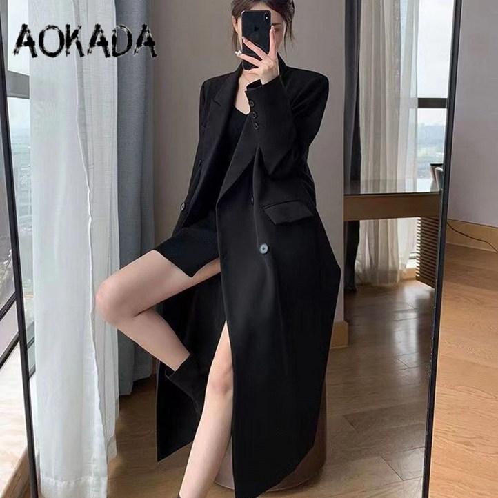 AOKADA 여자 롱 정장 코트 봄가을 기질 정장 카라 오피스룩 자켓 AOKADA 여자 롱 정장 코트 봄가을 기질 정장 카라 오피스룩 자켓