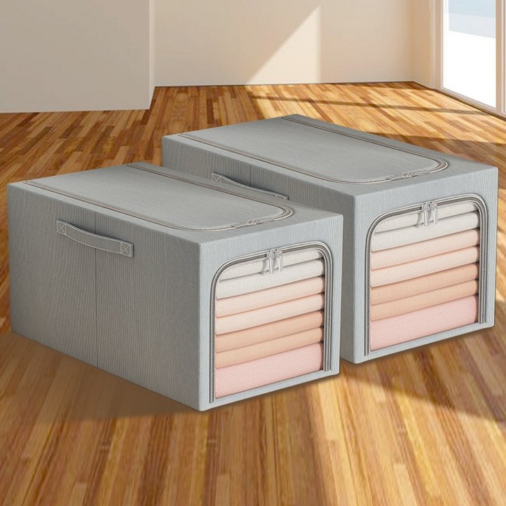 마벨인홈 대용량 프리미엄 슬림 60L 의류 이불 정리 리빙박스, 그레이, 2개