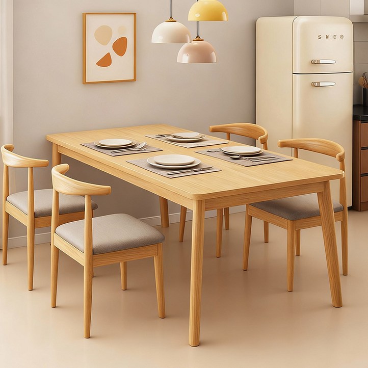 홈컴 식탁 심플 우드 다용도 사각 테이블 원목 식탁