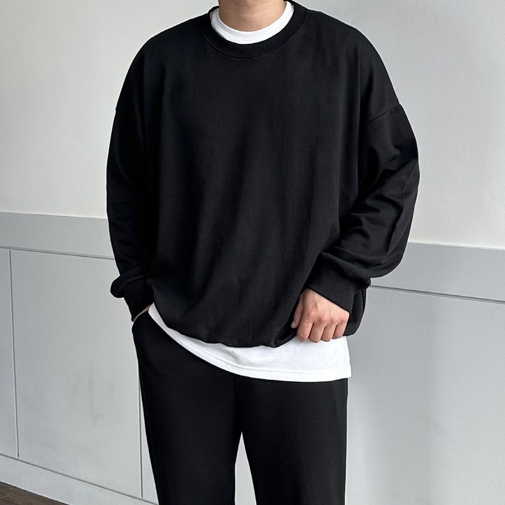 우모르 남녀공용 간절기 얇은 무지 오버핏 빅사이즈 맨투맨