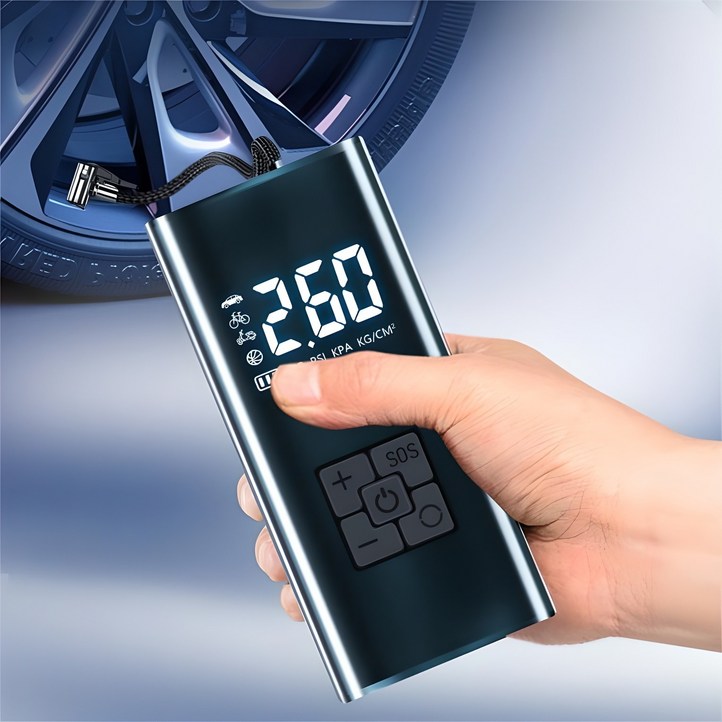 타이어 공기압 주입기 휴대용 무선 올인원 세트 6000mAh 타이어 압력 모니터링led손전등보조배터리자동차 농구공 자전거 오토바이 다용도에어펌프
