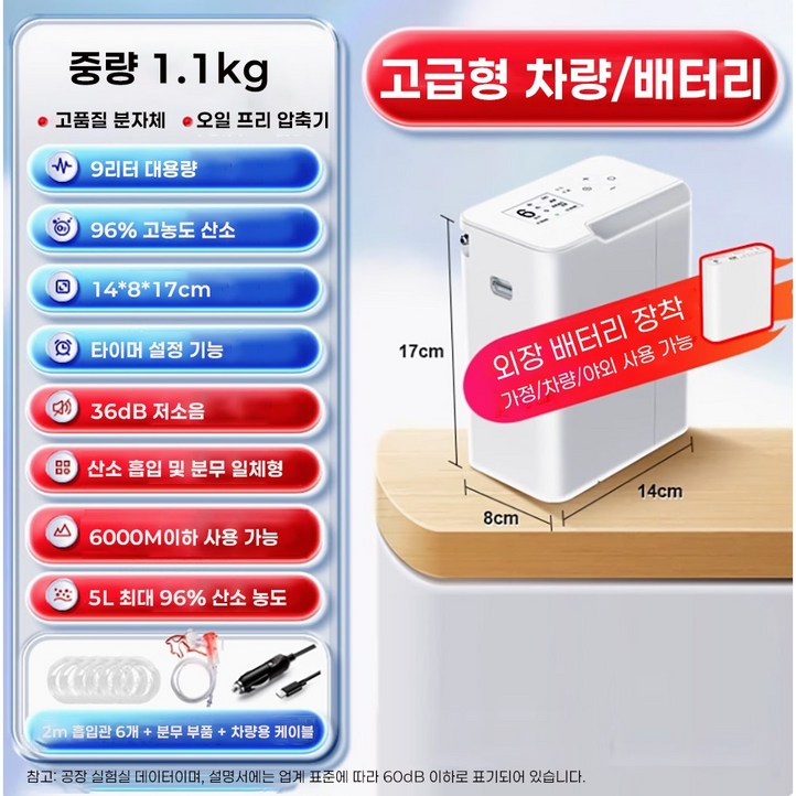 에어젠 휴대용 산소발생기 미니 가정용 차량용 고압 대용량 저소음 산소방 공기정화 노인 강아지 애견, 고급형 차량배터리