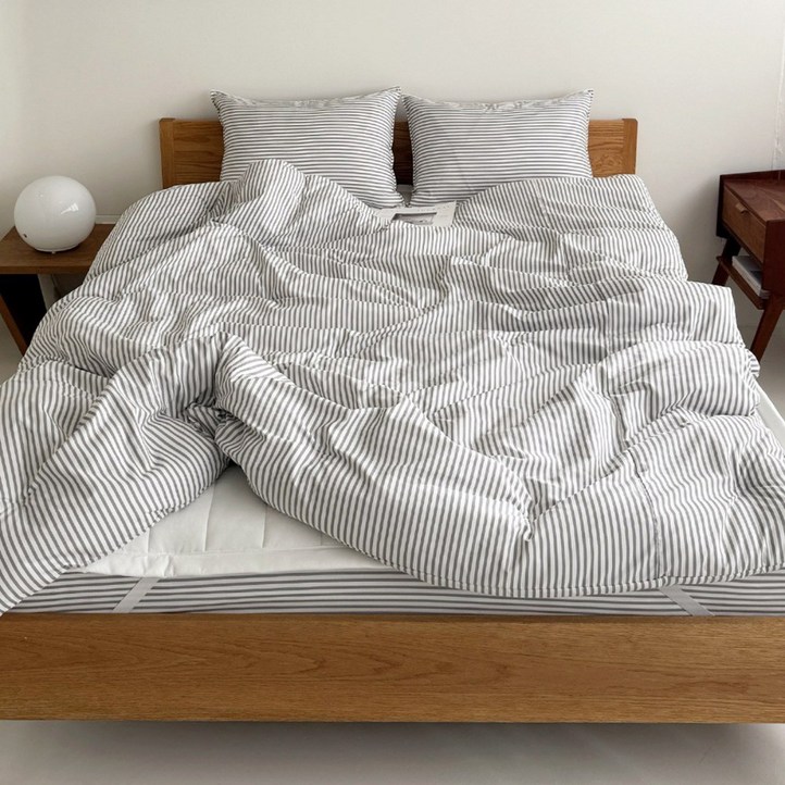 세미마이크로 스트라이프무드 차렵이불 침구 세트 슈퍼싱글  퀸 사이즈