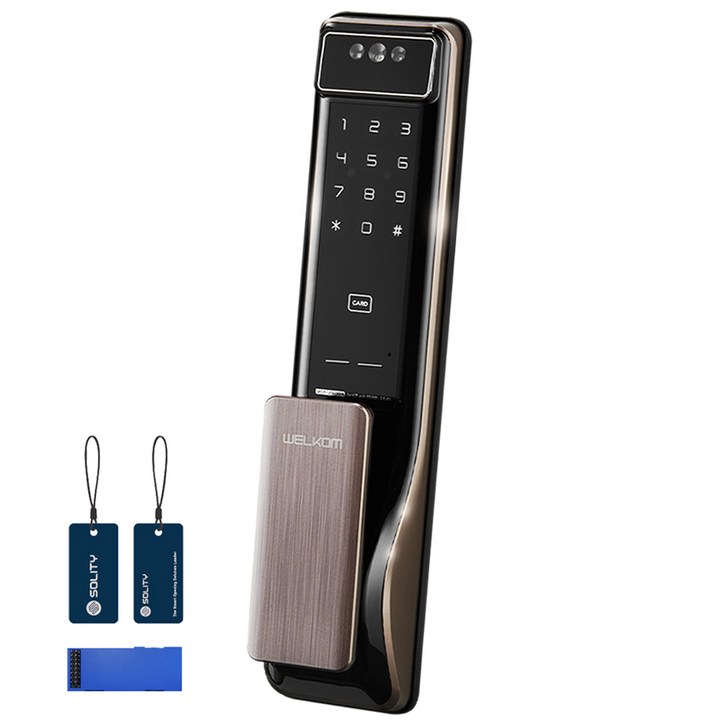 솔리티 웰콤 얼굴인식 푸시풀 디지털 도어락 WSP2900A  블루투스 모듈  카드키 2p 세트
