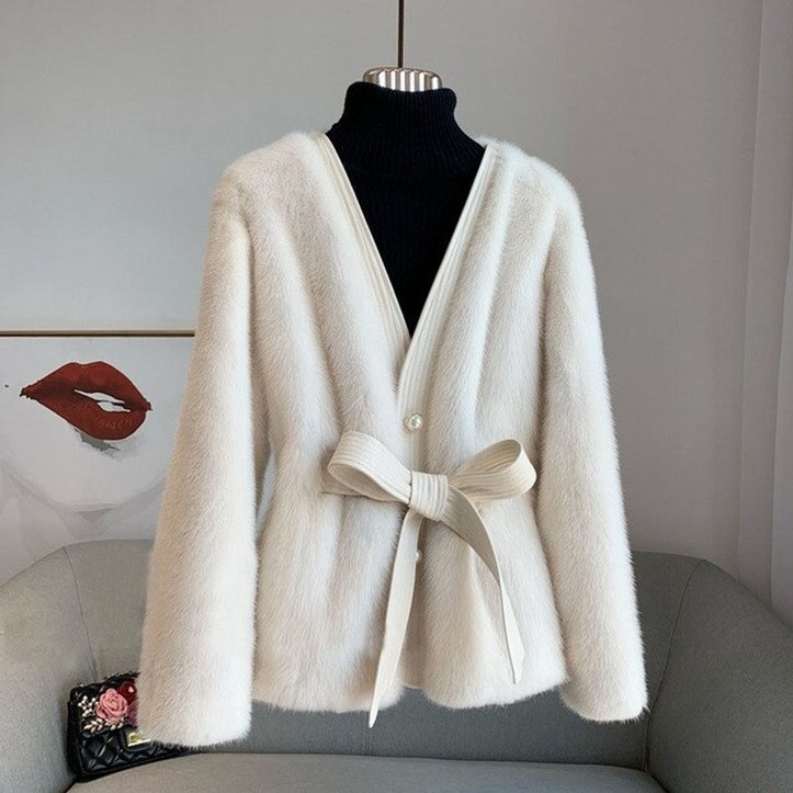 천영 밍크 모피 코트 스타일 자켓 따뜻한 패션 캐주얼 레이디 따뜻한 부드러운 니트 아웃웨어 131