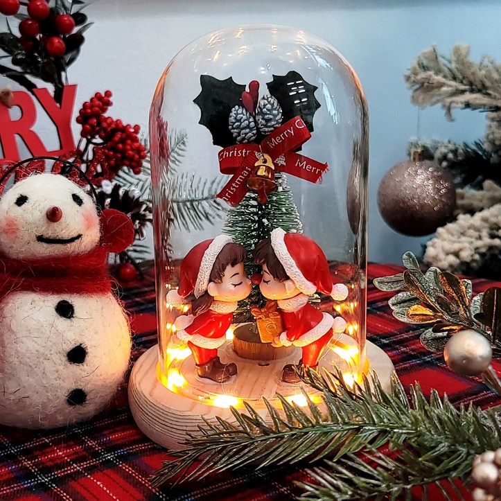 크리스마스 LED 빨간코 유리 돔트리 무드등 DIY 셀프 장식 소품 공방 클래스 선물 만들기 재료, 단품