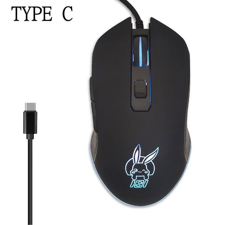 USB 음소거 칠색 type C 게이밍 유선 마우스