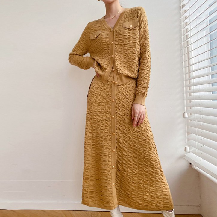 비비에모 플랫플랫 롱스커트 + 가디건 투피스 세트 08512