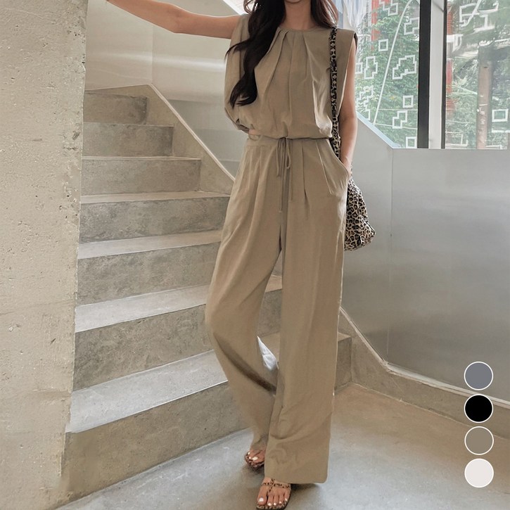 비비에모 트웰리 민소매 + 와이드 팬츠 여름 투피스 세트 10343