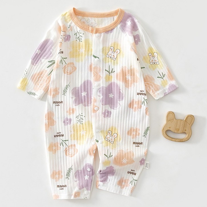 베베니즈 핑크플라워 잔골지 긴팔우주복