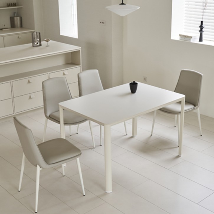 에몬스 릴리 1200 세라믹 식탁  의자 4p 세트 방문설치, 플랫 화이트식탁, 라이트그레이의자, 4인용