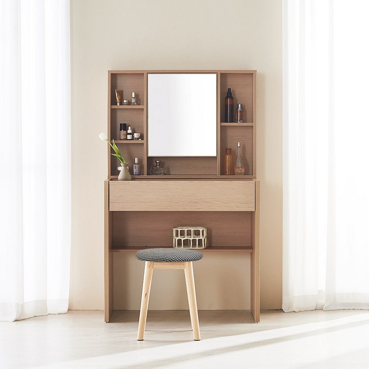 파로마 에일리 수납 화장대 800  원목쿠션스툴, 오크  트위트블랙