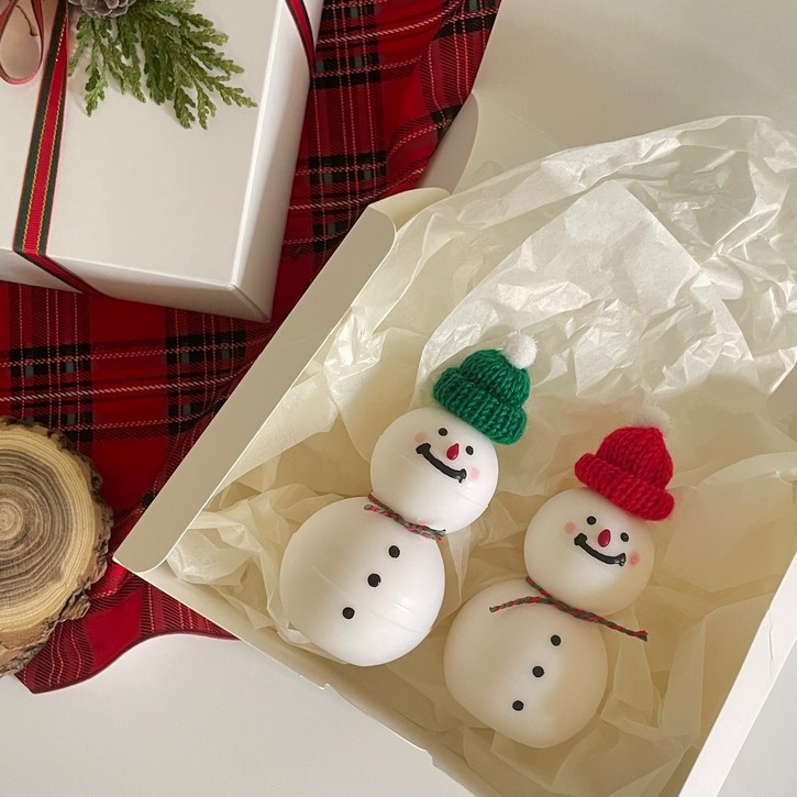 눈사람캔들 크리스마스 연말 선물 인테리어소품 크리스마스장식 홈카페 데코, 망고만다린, 그린모자