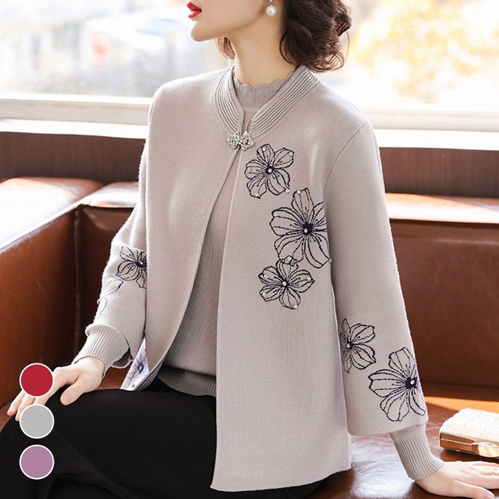 메이리앤 할머니 꽃무늬 큐빅 니트 가디건 투피스 세트