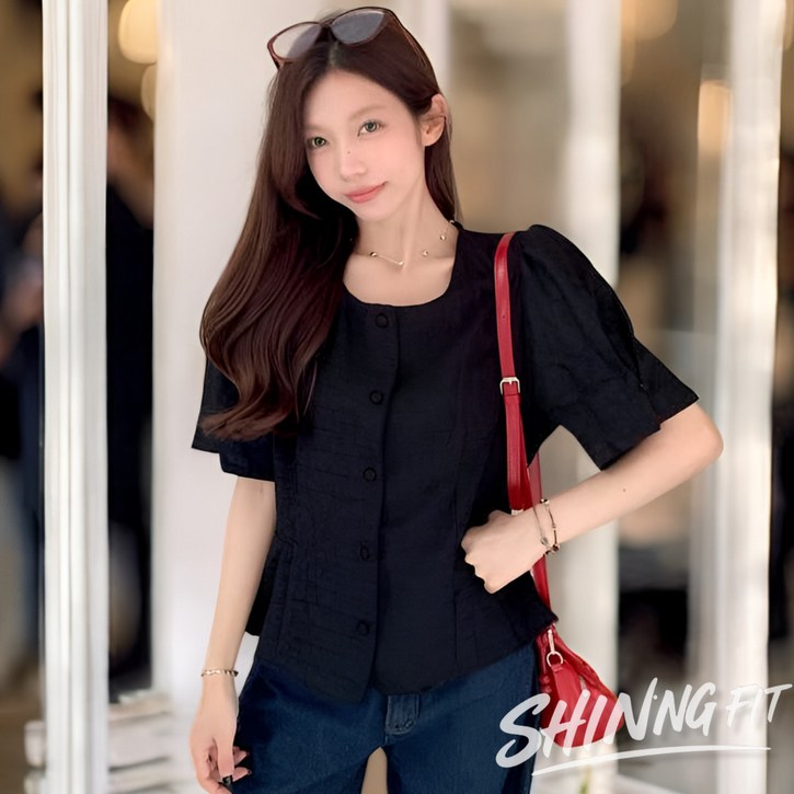 샤이닝핏 빅사이즈 스퀘어넥 블라우스 여리여리 오버핏 반팔